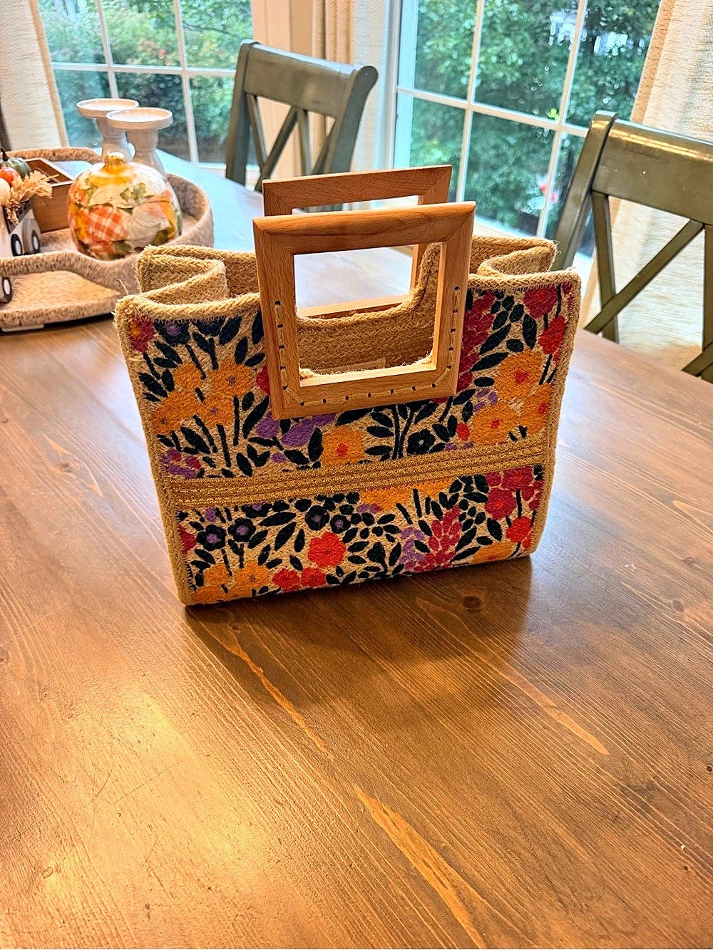 Antik Kraft Pallavi Tote Pallavi Floral Jute Tote Brown & Multicolor